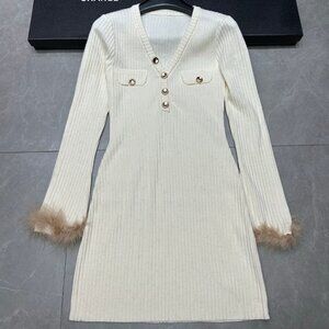 Balmain white V-neck knitted dress